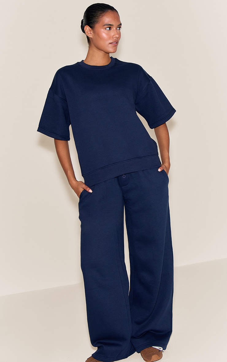 Navy Oversized Drop Shoulder Sweat T-Shirt image 3