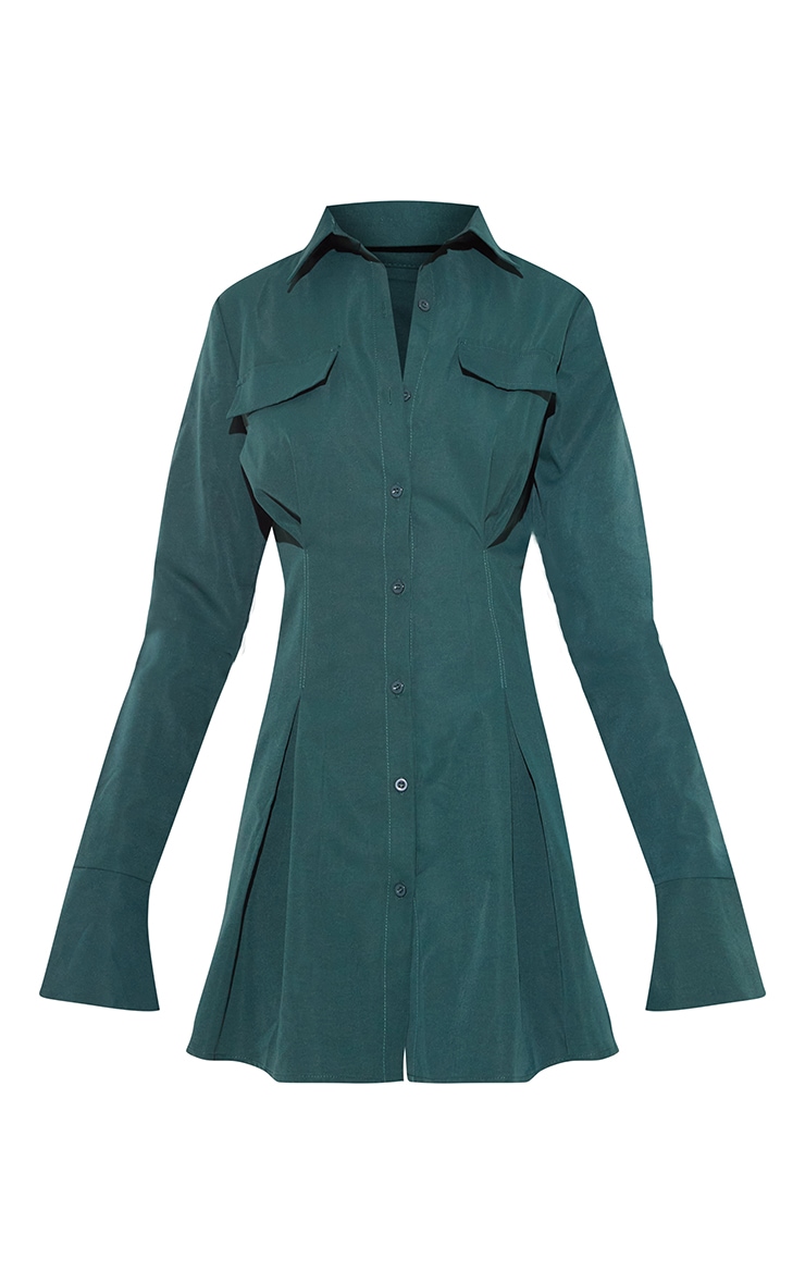 Tall Green Pocket Detail Cargo Cinched Waist Shirt Dress