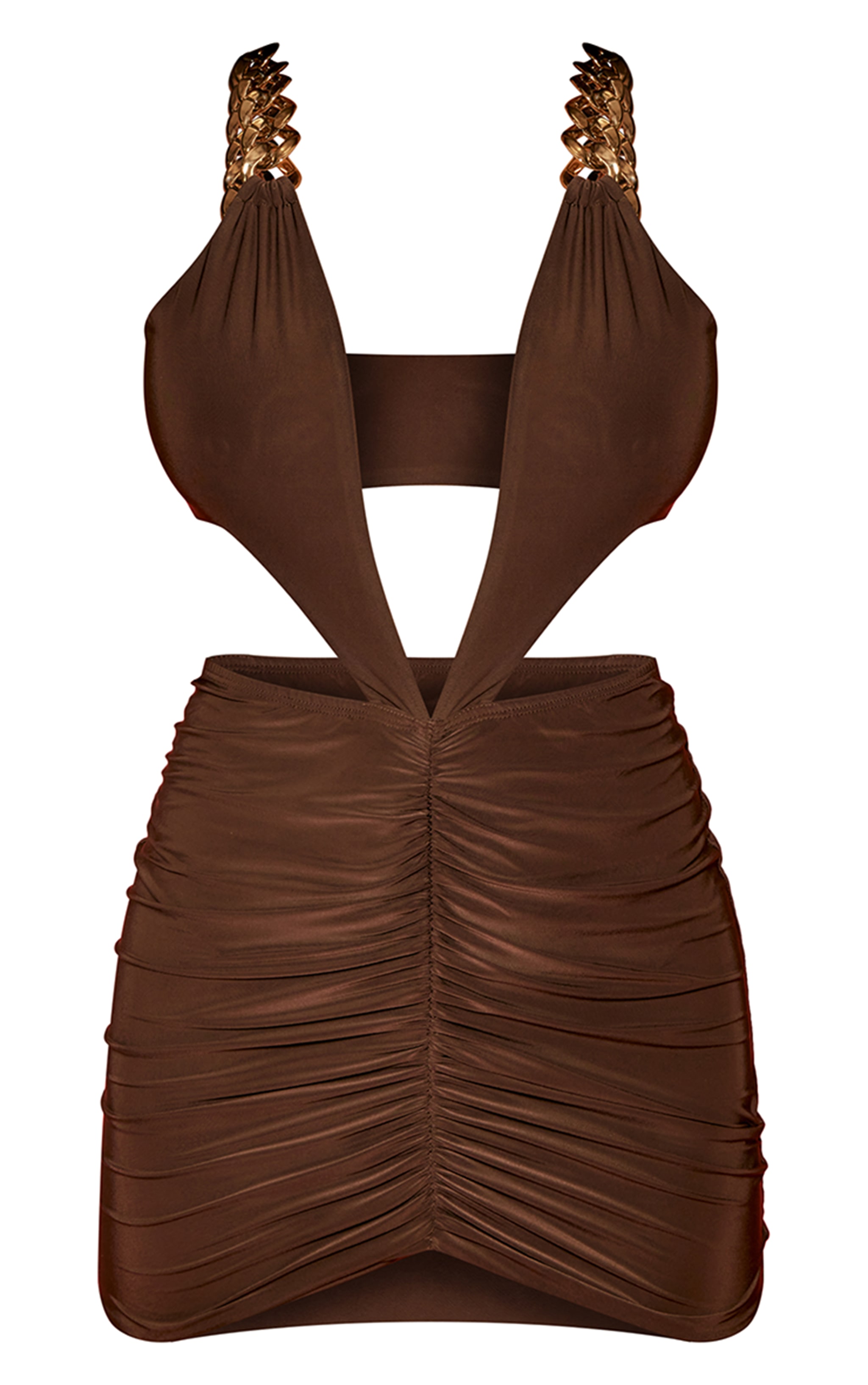 Dark Brown Double Layer Slinky Extreme Plunge Bodycon Dress image 5