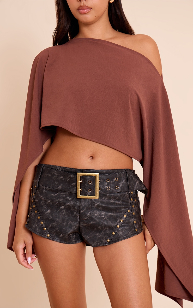 Black Faux Leather Studded Belted Hot Pants image 2