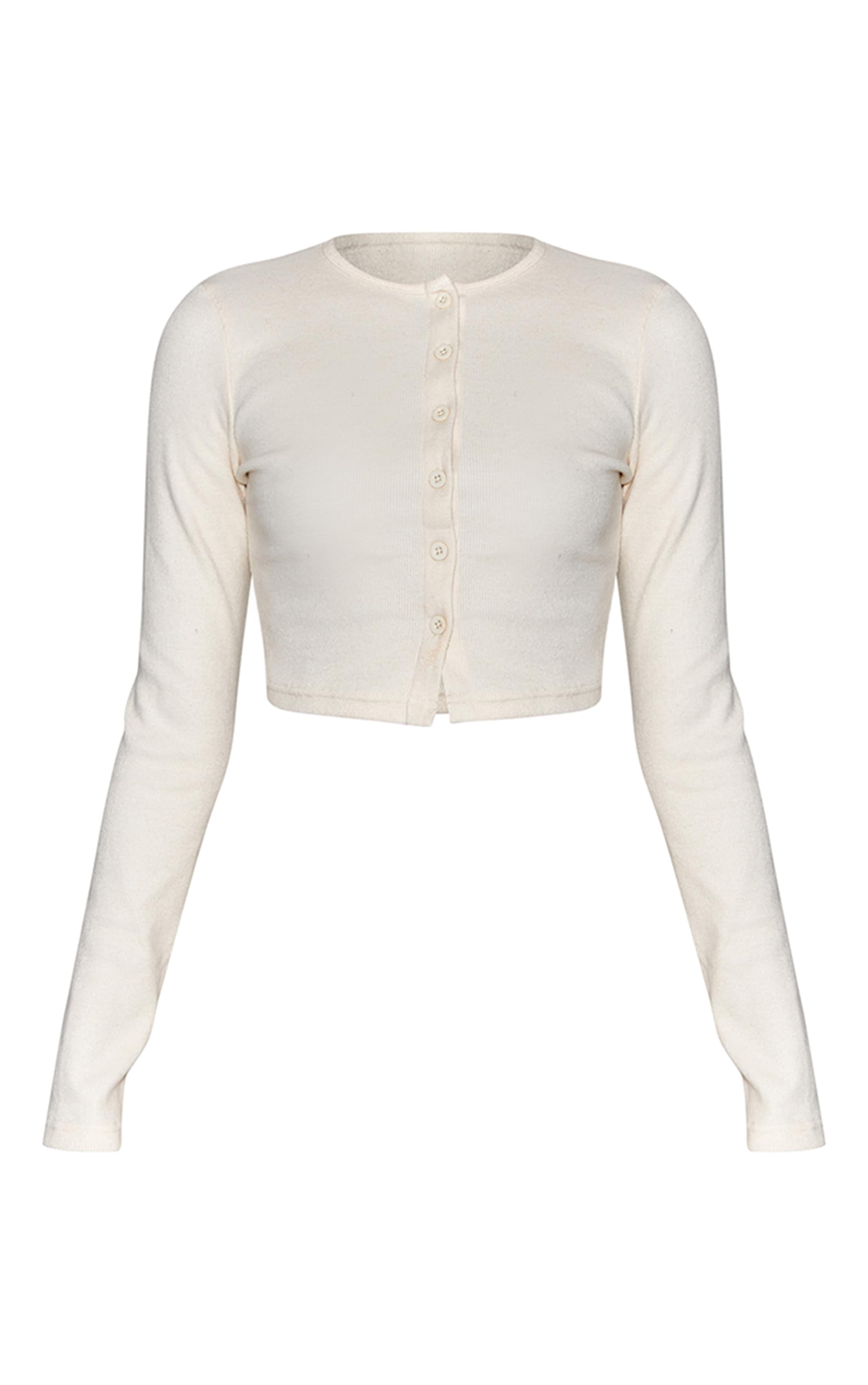 Cream Brushed Rib Button Cardigan image 5