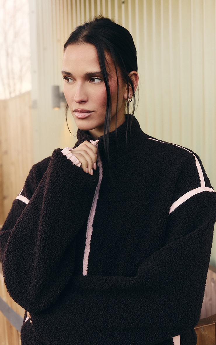 Chocolate Contrast Piping Funnel Zip Through Fleece image 4