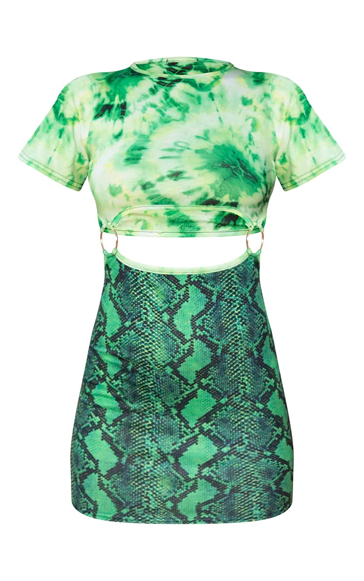 Green Mixed Print Ring Detail Bodycon Dress image 5