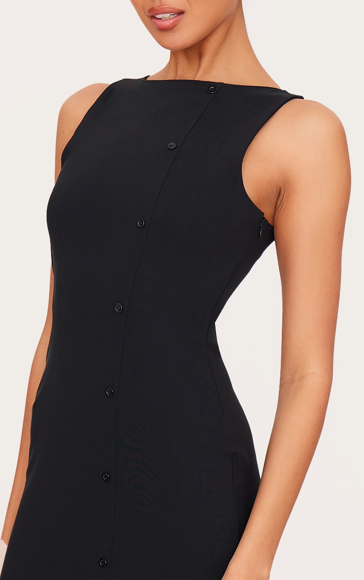 Black Stretch Woven Button Down Shift Dress image 4