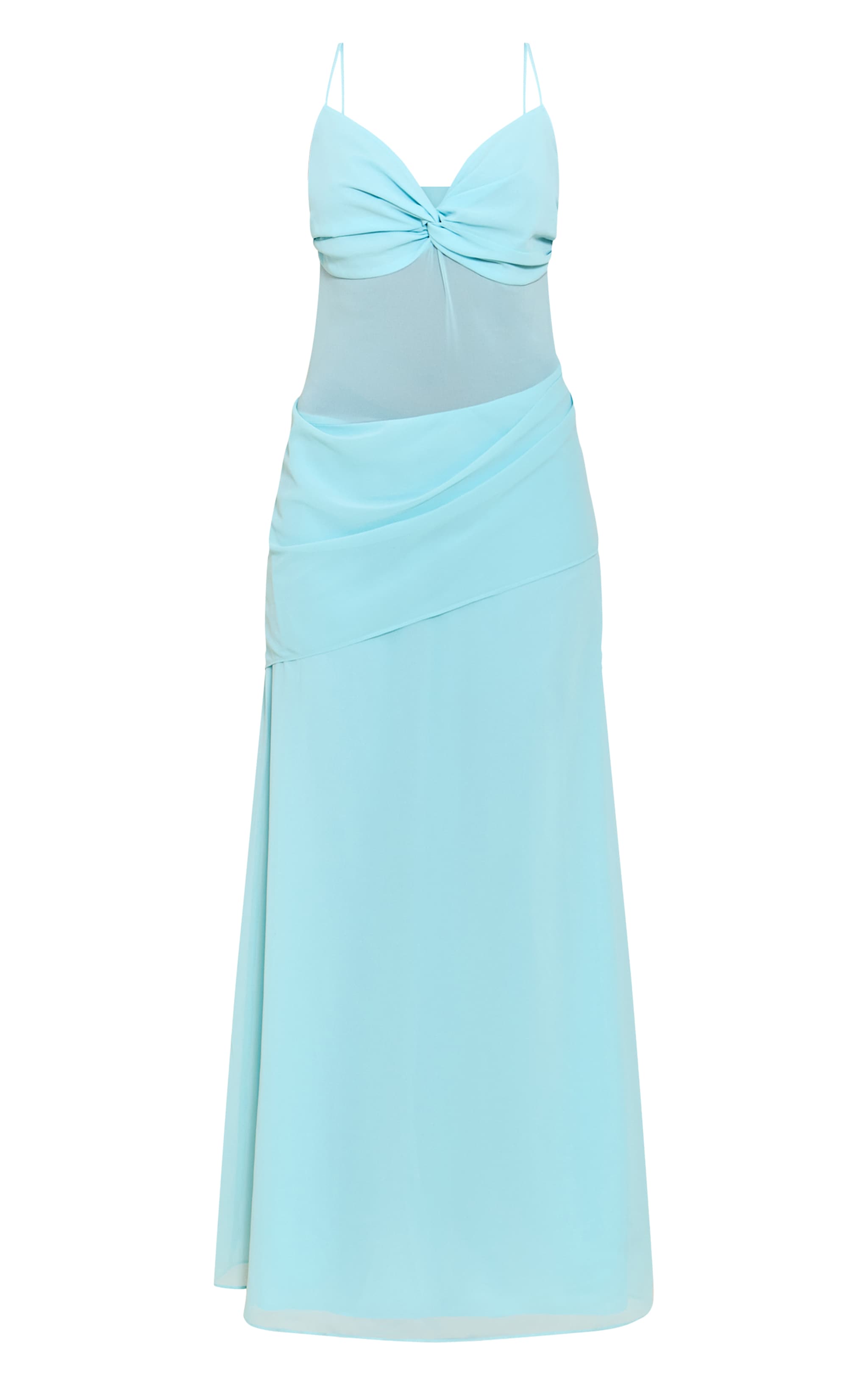Pale Blue Chiffon Twist Mesh Maxi Dress image 5