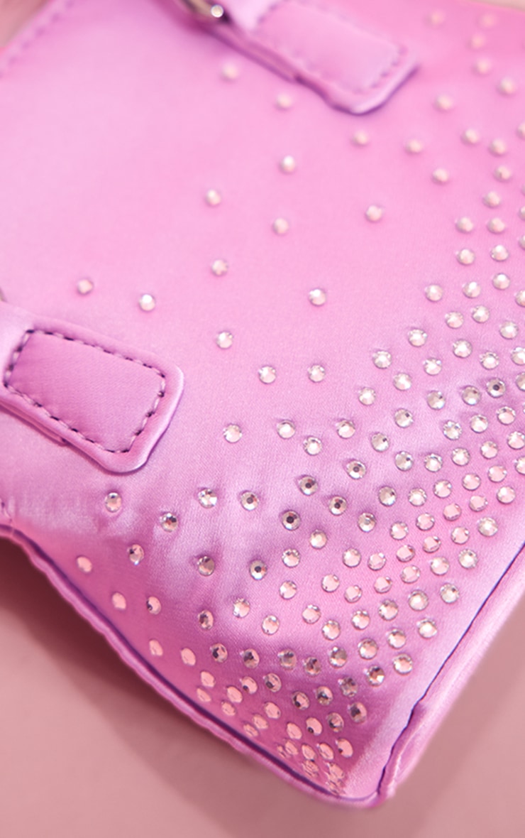 Lilac Satin Diamante Mini Bag image 3