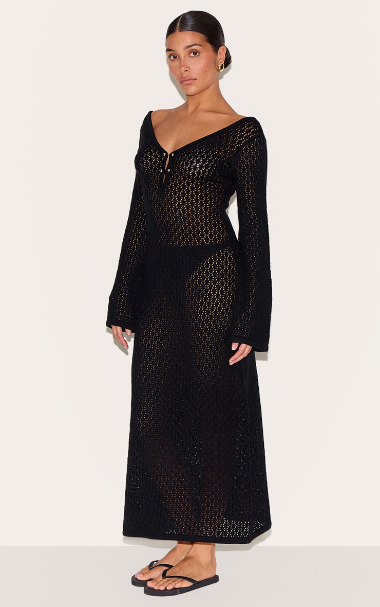 Petite Black Knit V Neck Maxi Dress image 3