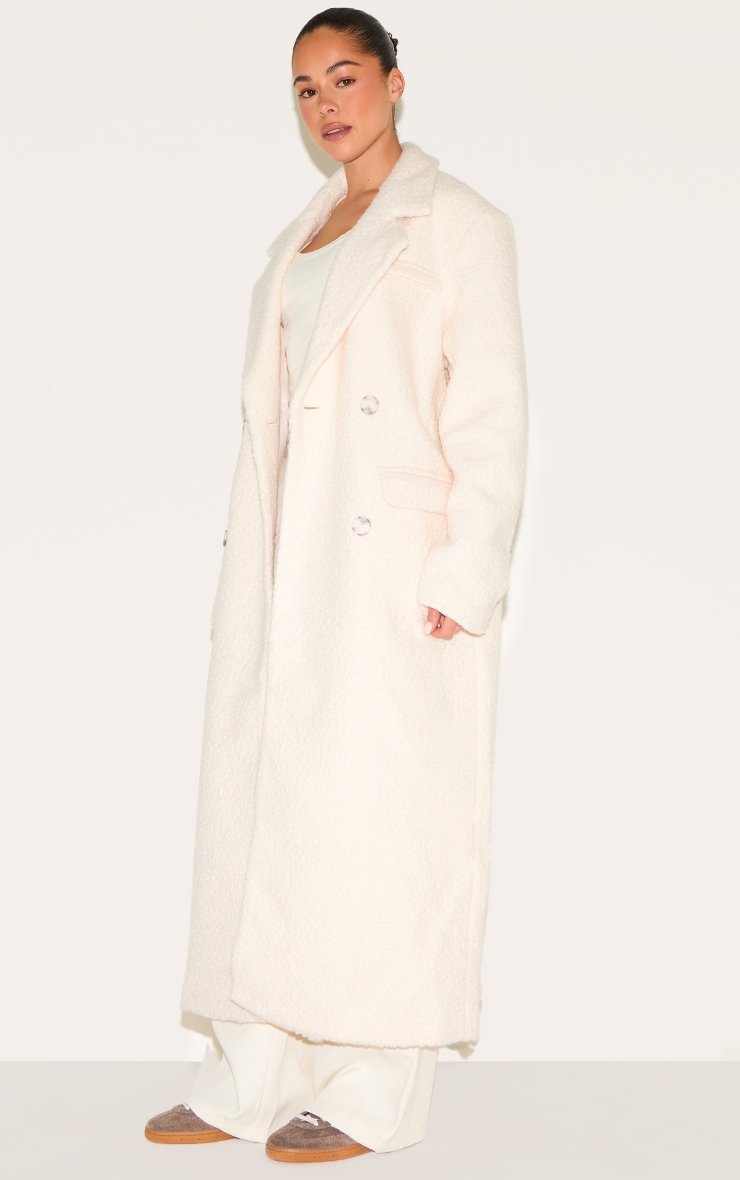 Ecru Boucle Double Breasted Structured Maxi Coat image 3