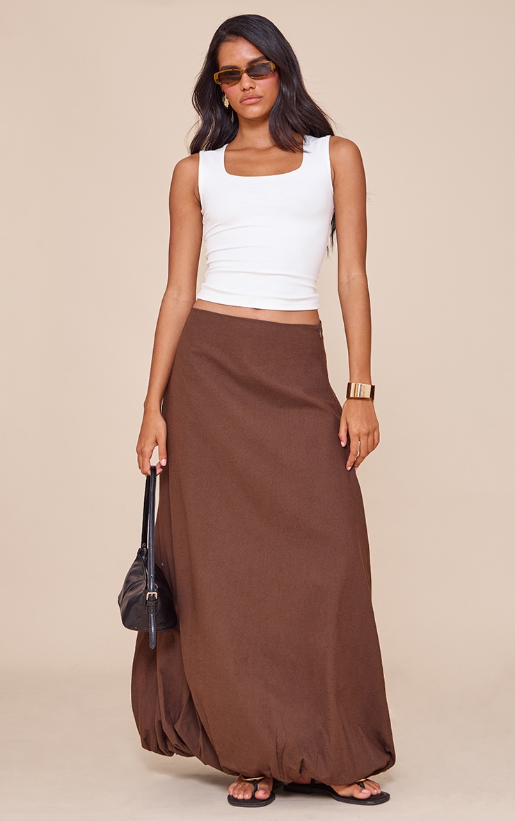 Dark Chocolate Cotton Linen Look Puffball Maxi Skirt image 2