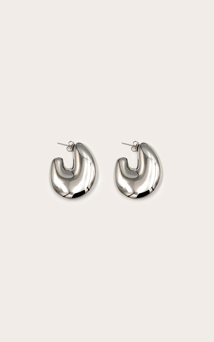 Silver Oversize Chunky Hoop Statement Earrings image 2