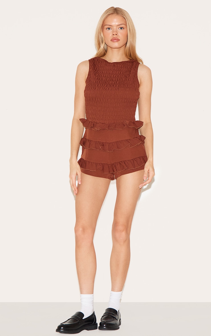 Chocolate Woven Shirred Boat Neck Playsuit image 3