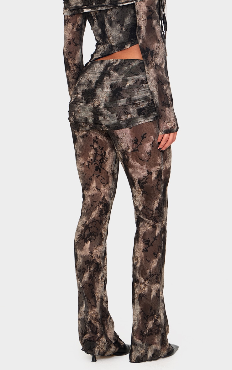 Charcoal Devore Mesh Foldover Slim Flare Trousers image 3