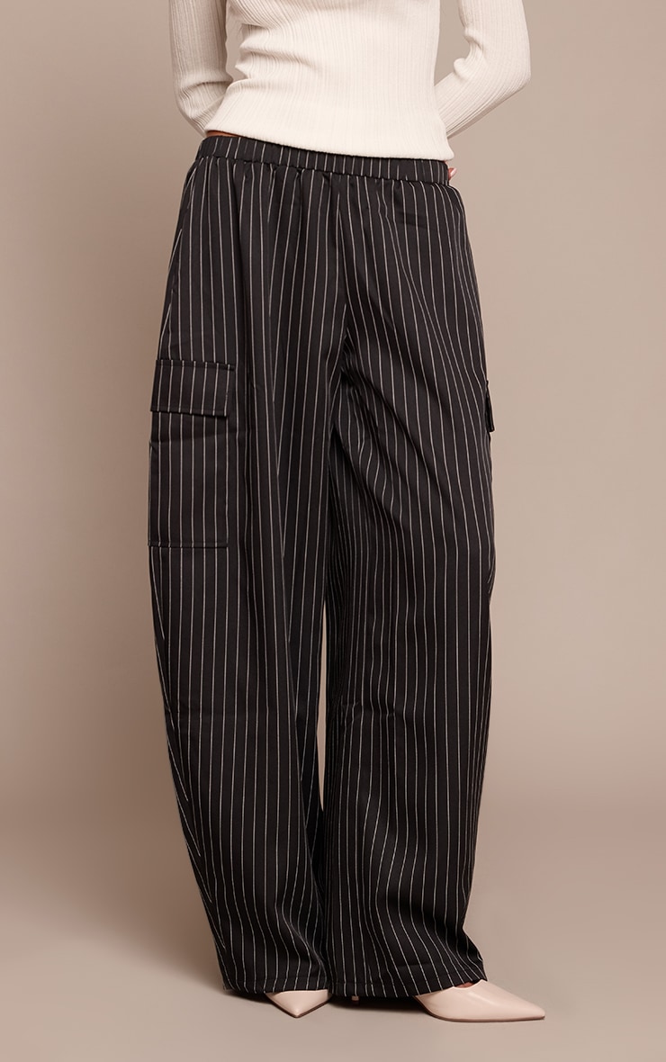 Black Pinstripe Woven Wide Leg Cargos  image 2