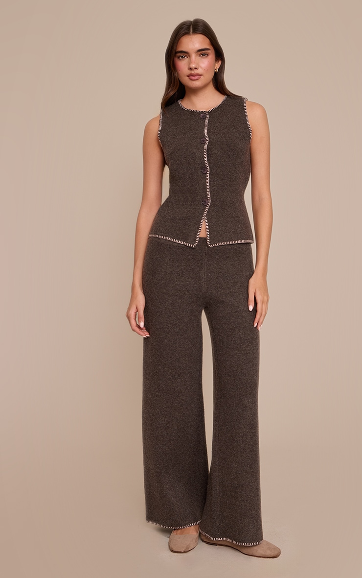Chocolate Blanket Stitch Wide Leg Trousers image 1