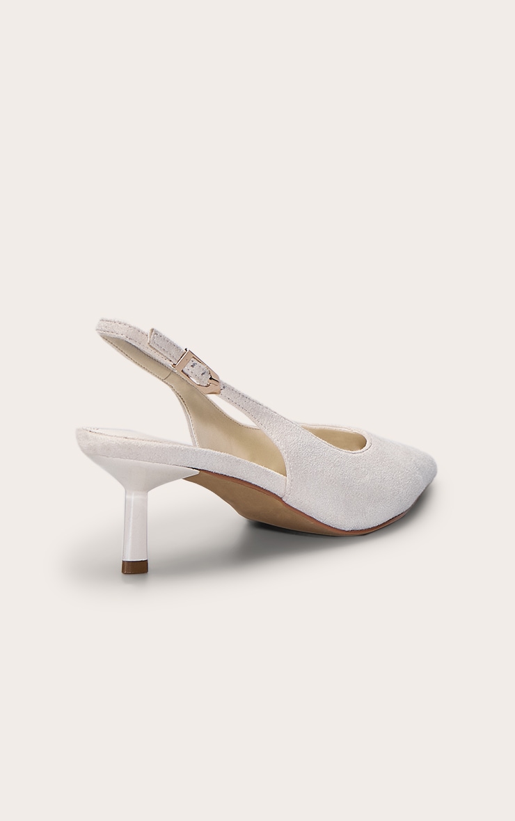 Escarpins en suédine crème coupés en V à petit talon et bride derrière image 4