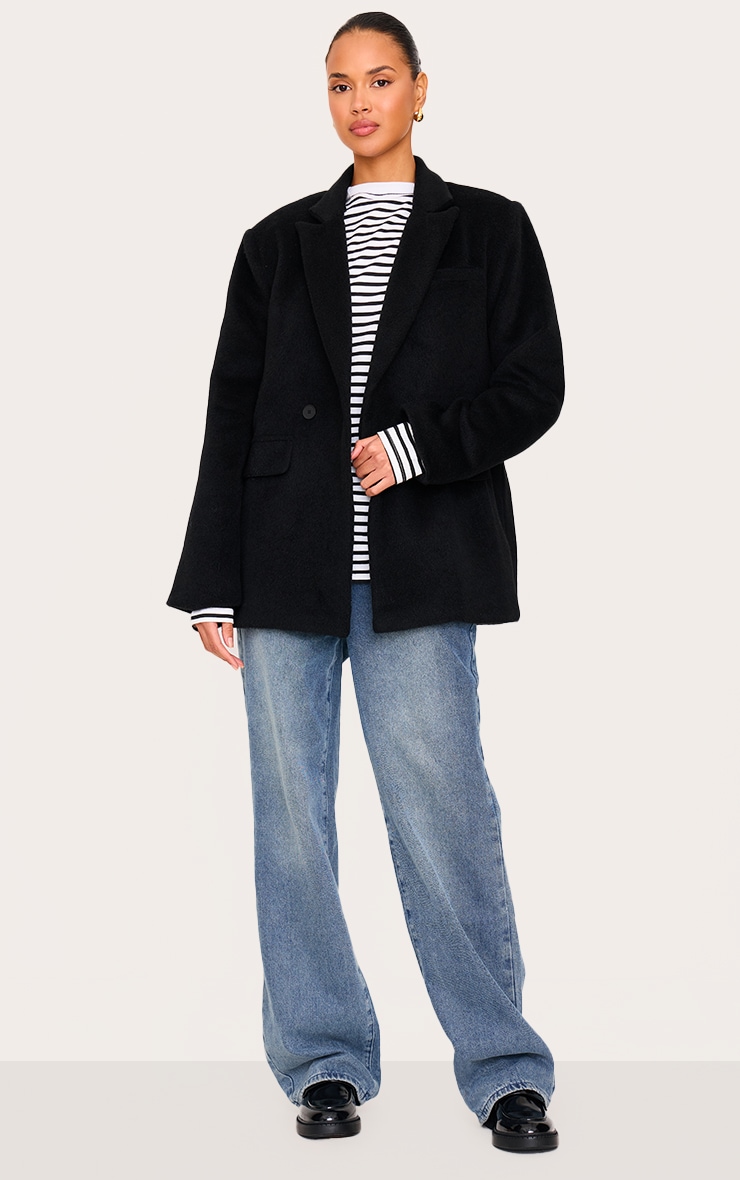 Black Oversized Textured Wool Look Blazer image 3