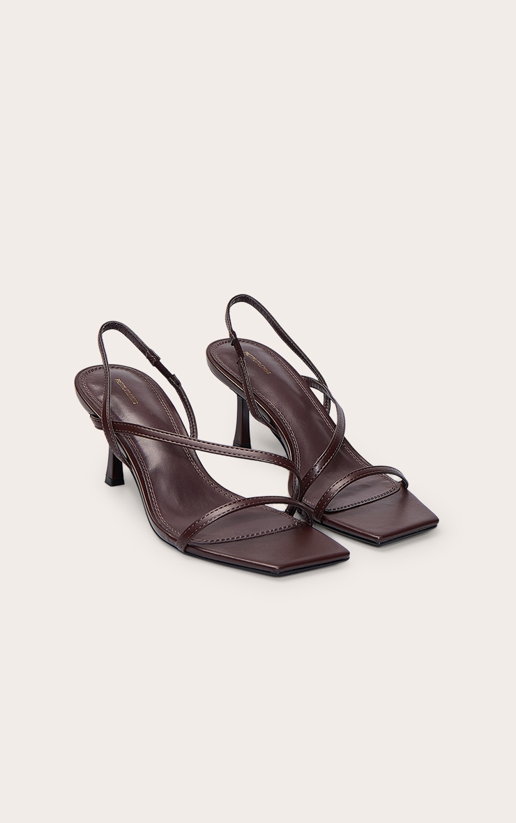 Chocolate Asymmetric Square Toe Heeled Sandals image 3