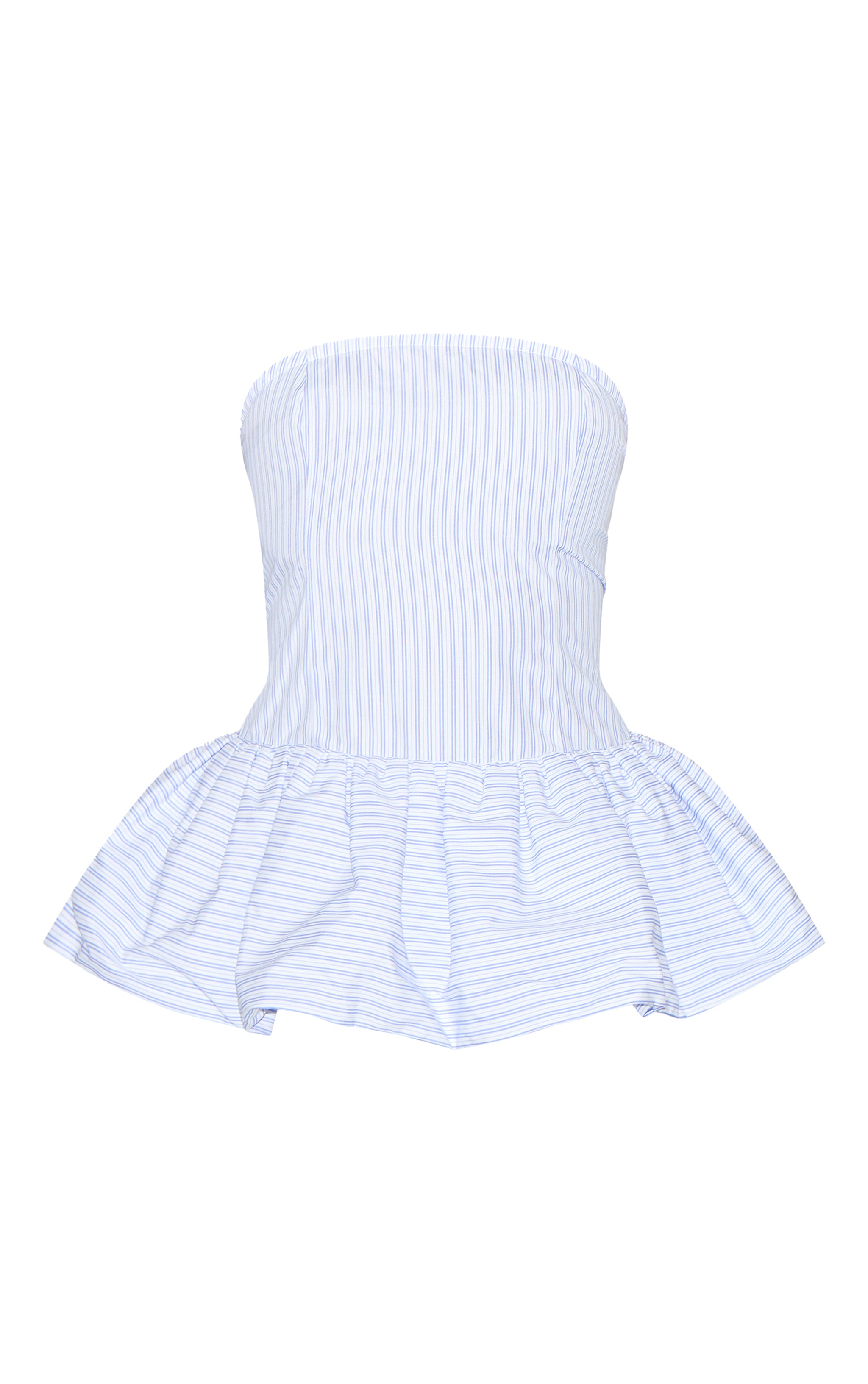 Blue Striped Bandeau Puff Ball Top image 5