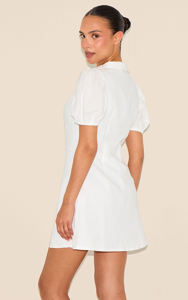 Petite White Textured Pleated Mini Dress image 2