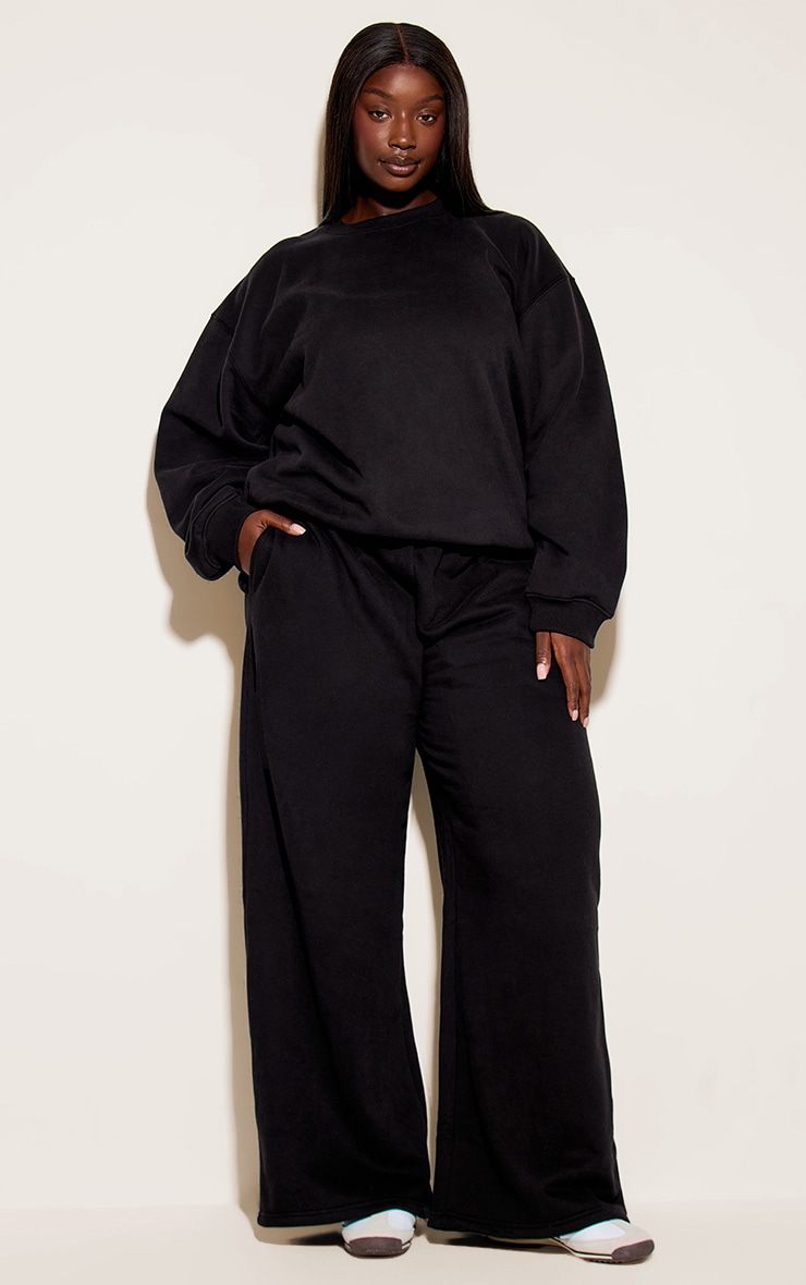 Plus Black Oversized Crew Sweatshirt image 3