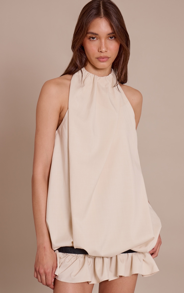 Cream Puffball Belted Dress