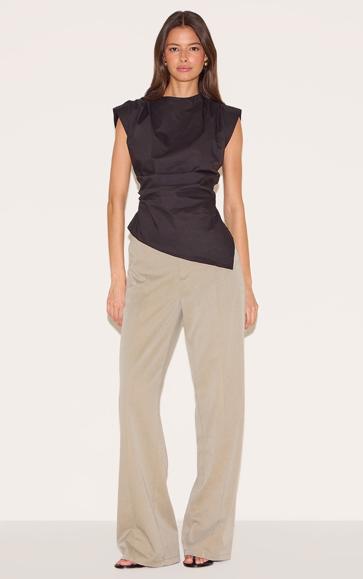 Black Woven Shoulder Detail Asymmetric Hem Long Top image 3