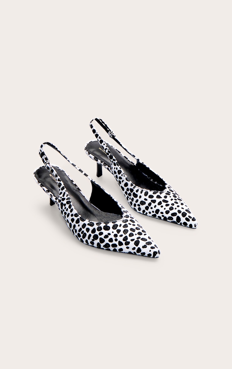Dalmatian Print Pointed Toe Contrast Heel Sling Back image 3