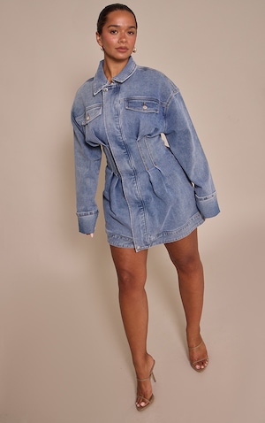 Shape Mid Blue Wash Stretch Denim Cinched Waist Dress | Shape | PLT USA