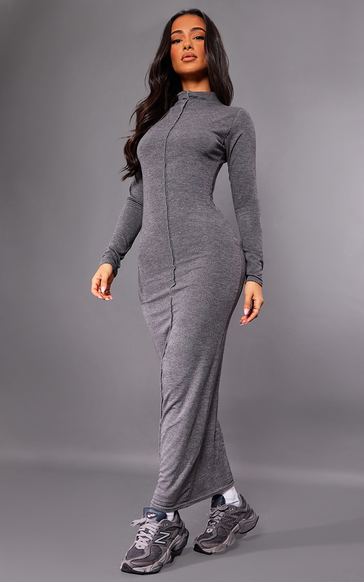 Robe mi-longue en jersey gris anthracite à détail coutures image 3