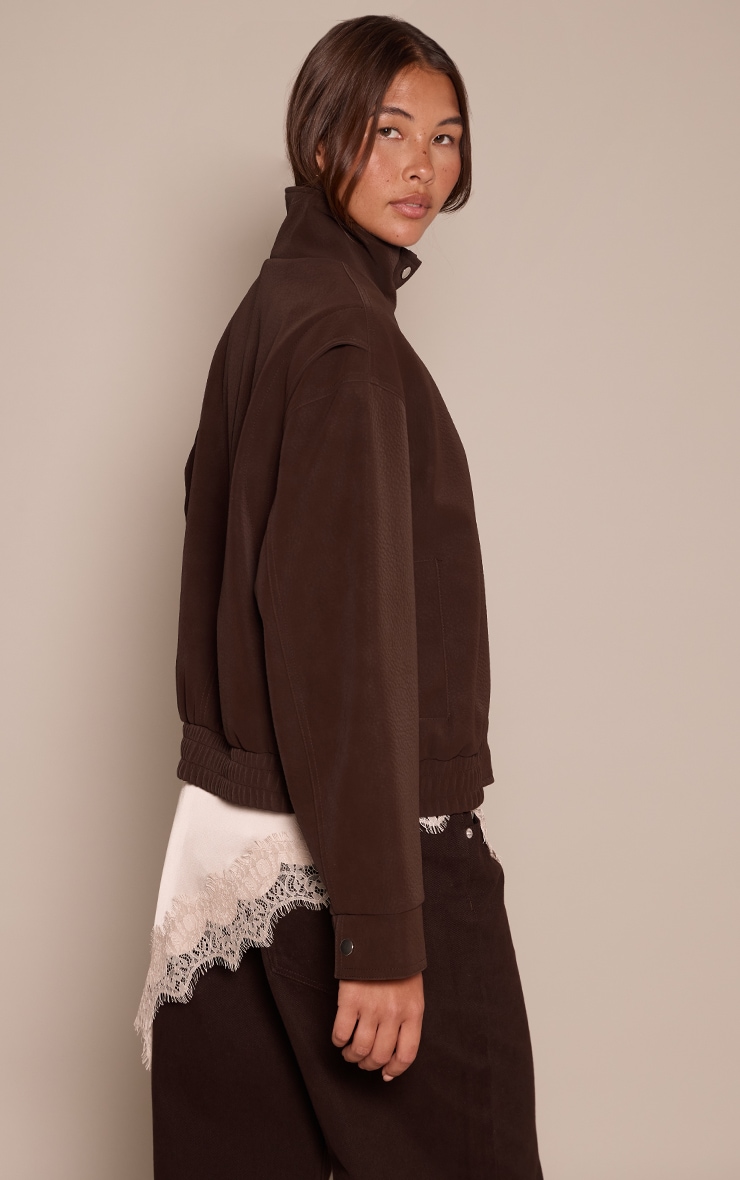 Chocolate Peached PU Funnel Jacket image 2