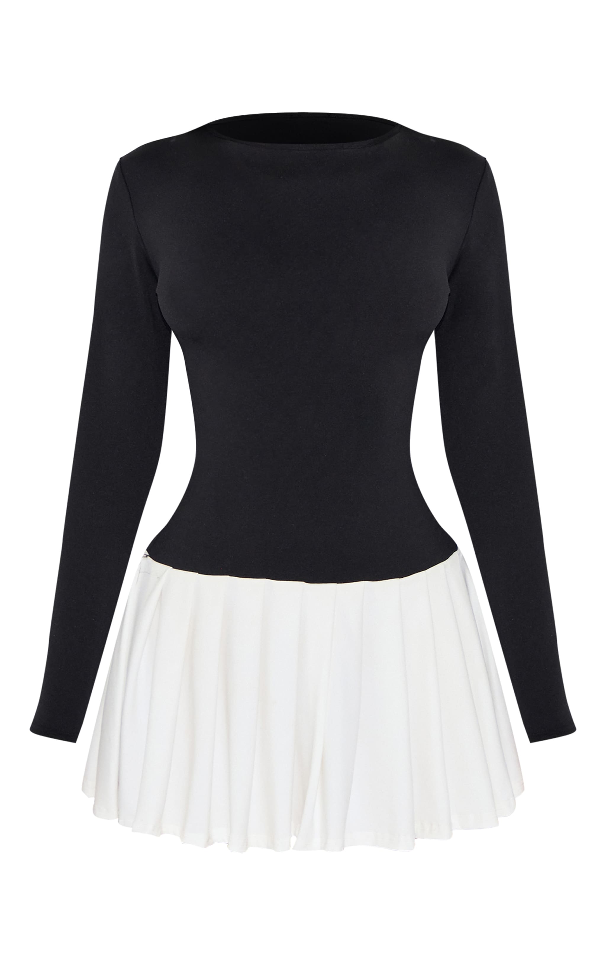 Petite Mini robe moulante noire plissée contrastée à manches longues image 5