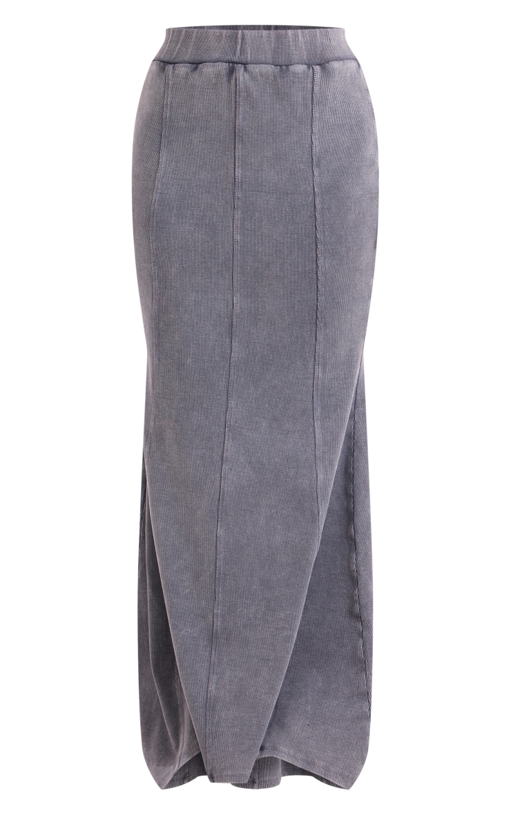 Charcoal Acid Wash Rib Flippy Maxi Skirt image 5