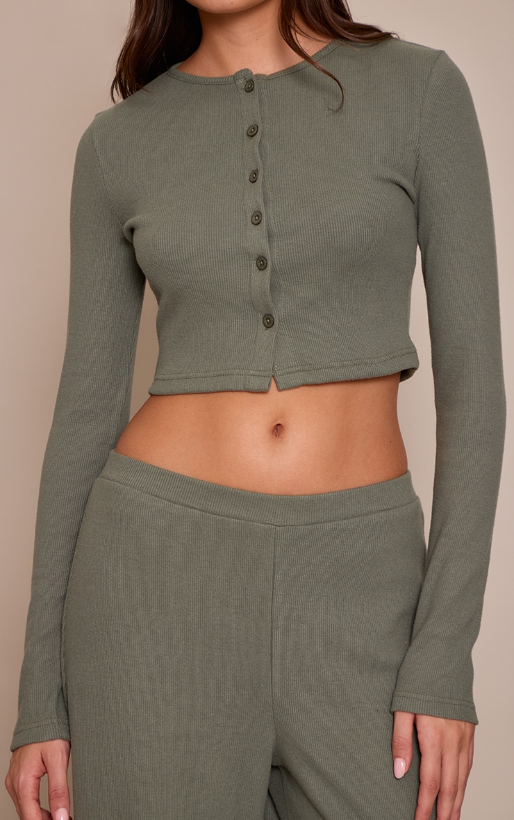 Sea Green Brushed Rib Button Cardigan image 4
