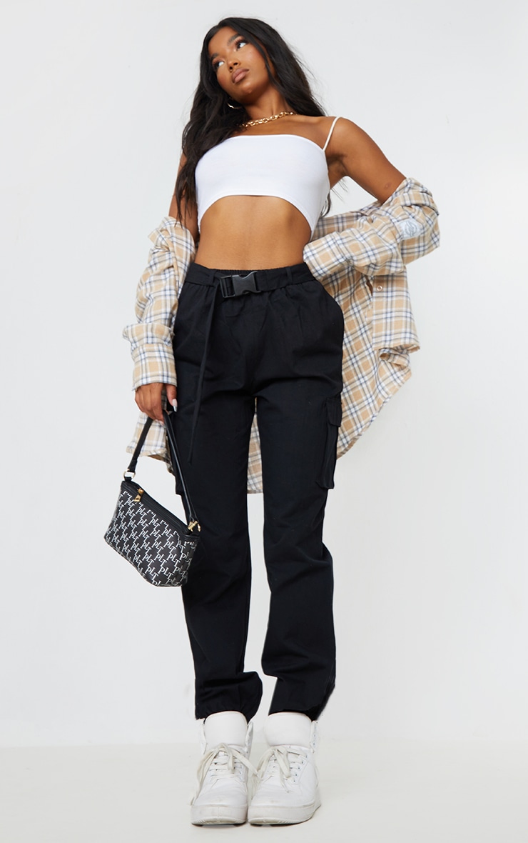 Black Utility Buckle Belt Joggers Trousers PrettyLittleThing