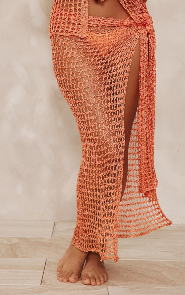 Orange Sequin Knit Beach Sarong image 2