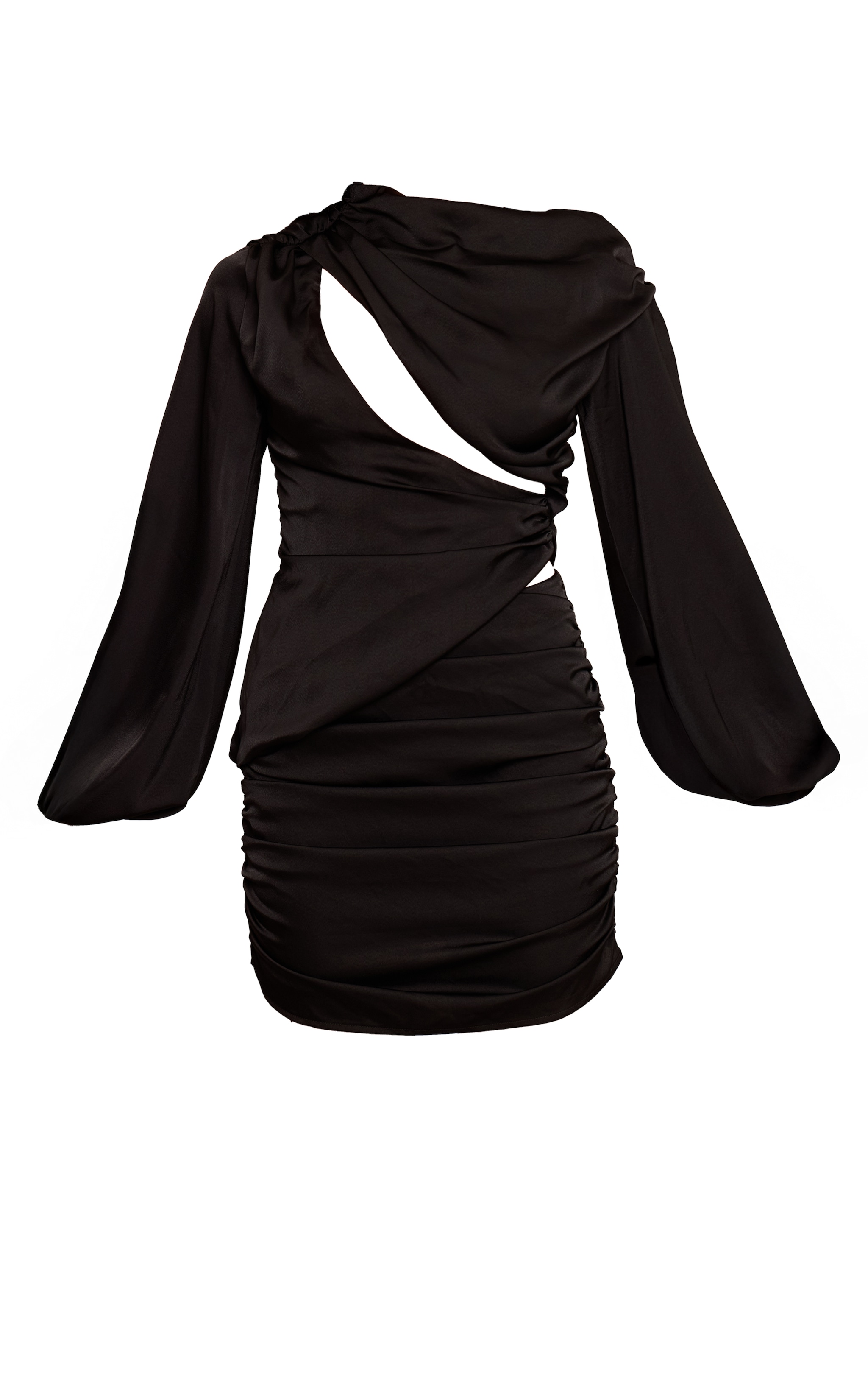 Black Satin Cut Out Long Sleeve Mini Shift Dress image 5