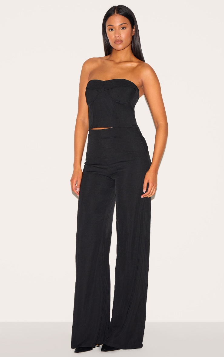Tall Black Tailored Fold Over Detail Corset Top image 3