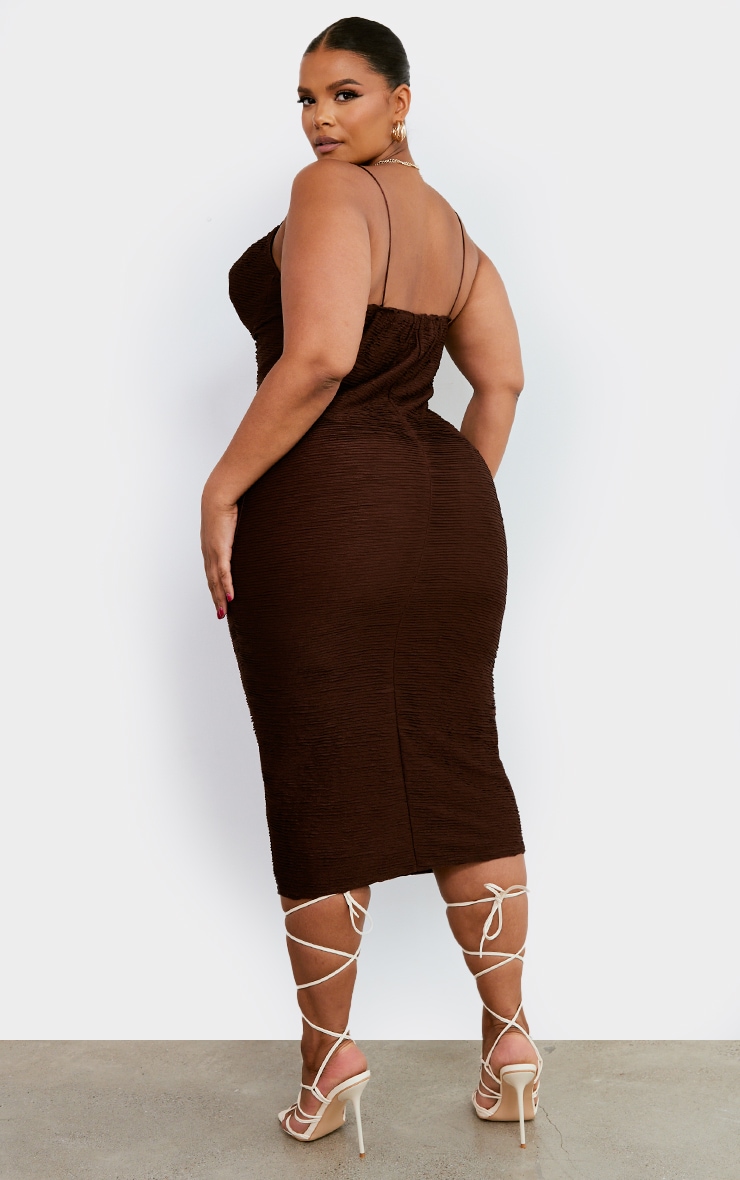 Plus Chocolate Textured Strappy Midi Dress image 2