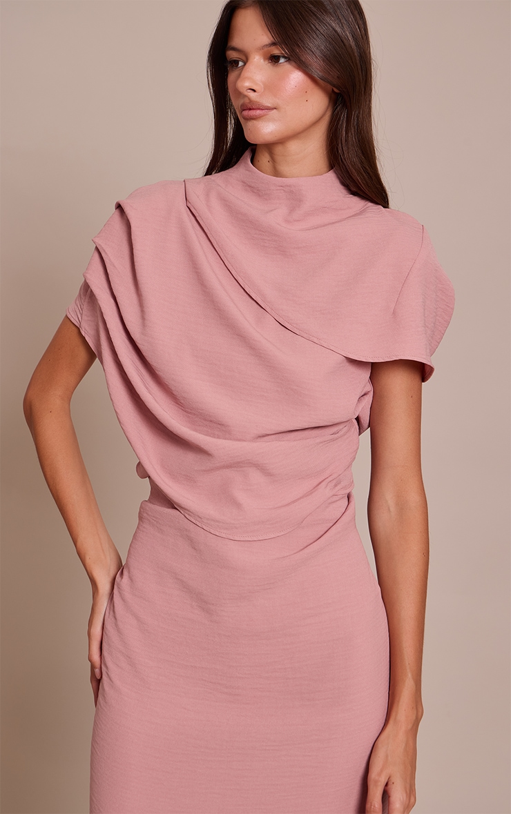 Blush Textured High Neck Pleated Maxi Dress image 4