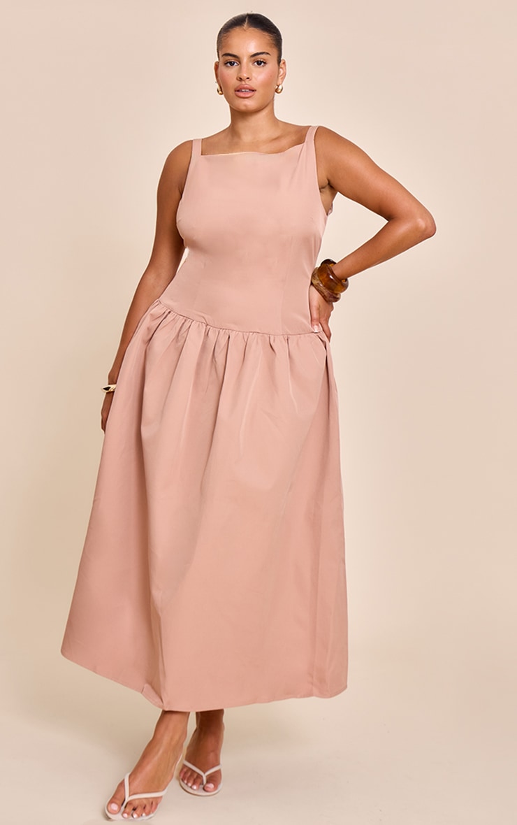 Plus Taupe Dropped Waist Midaxi Dress image 1