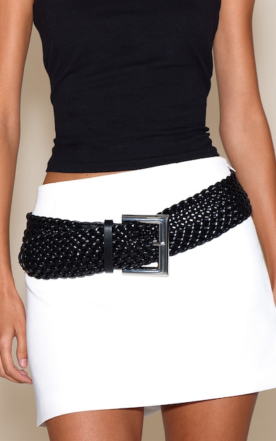 Black Thick Weave Square Buckle Belt