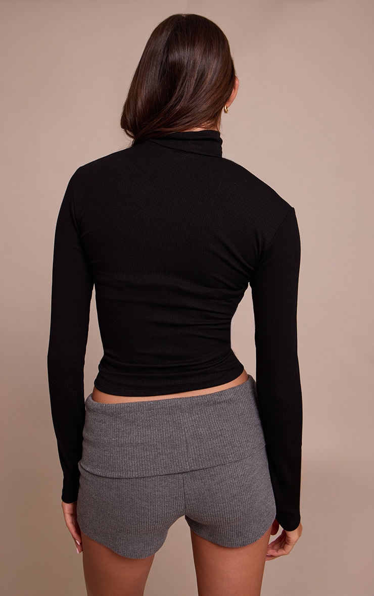 Charcoal Thick Rib Fold Over Detail Hotpant image 3