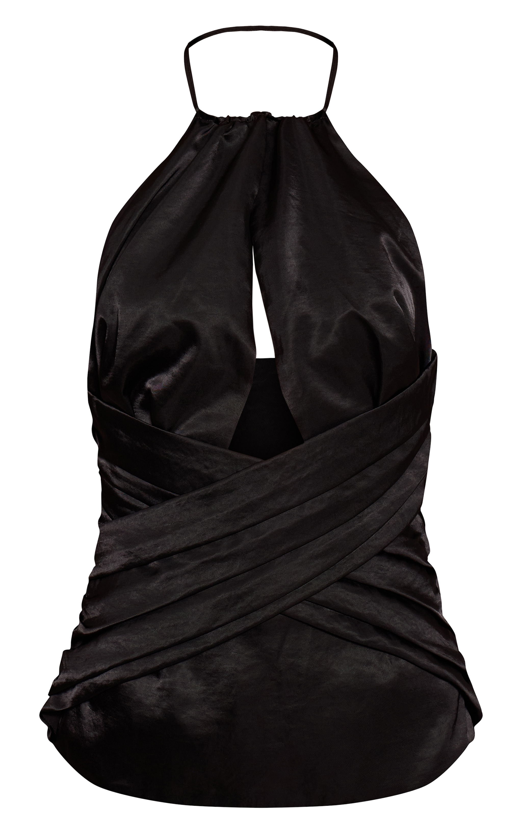Black Crinkle Satin Wrap Corset Top image 5