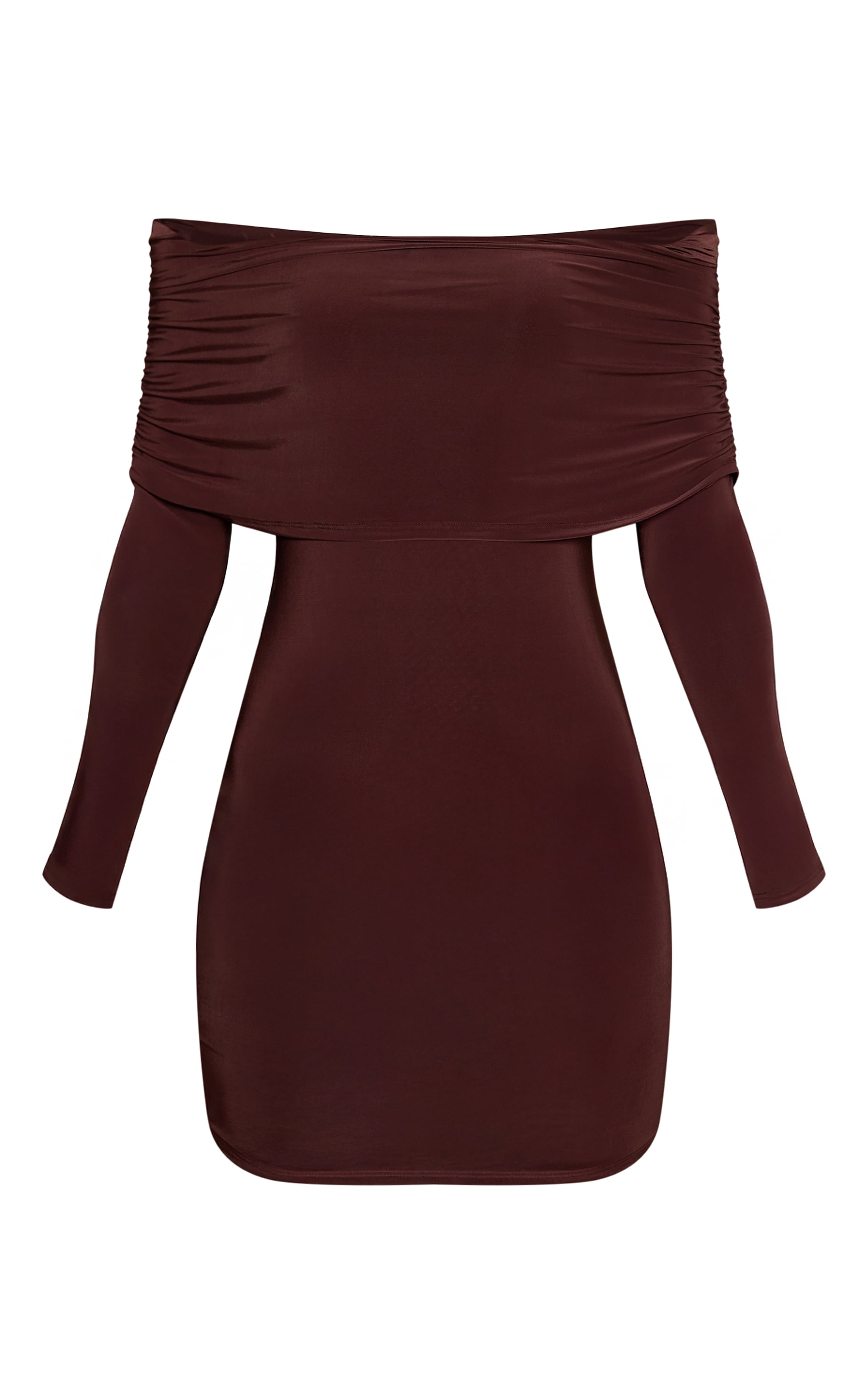 Mini robe moulante doublée chocolat à col bardot image 5