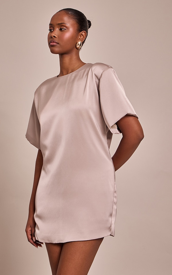 Taupe Satin T Shirt Dress