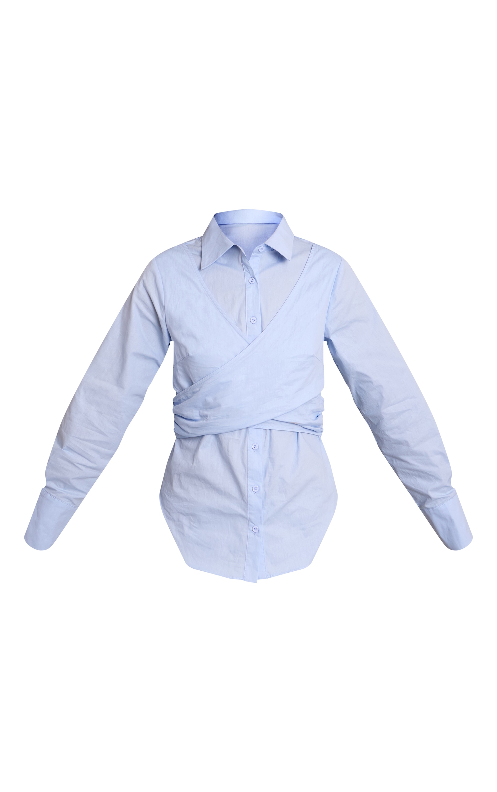 Light Blue Cotton Wrap Detail Longline Shirt image 5
