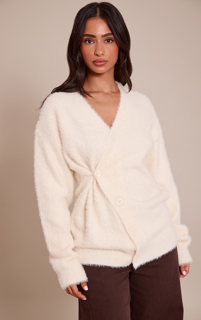 Petite Cream Asymmetric Button Up Jumper