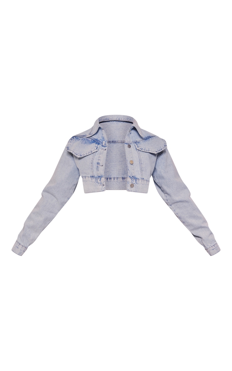 Light Blue Wash Super Cropped Boxy Denim Jacket image 5