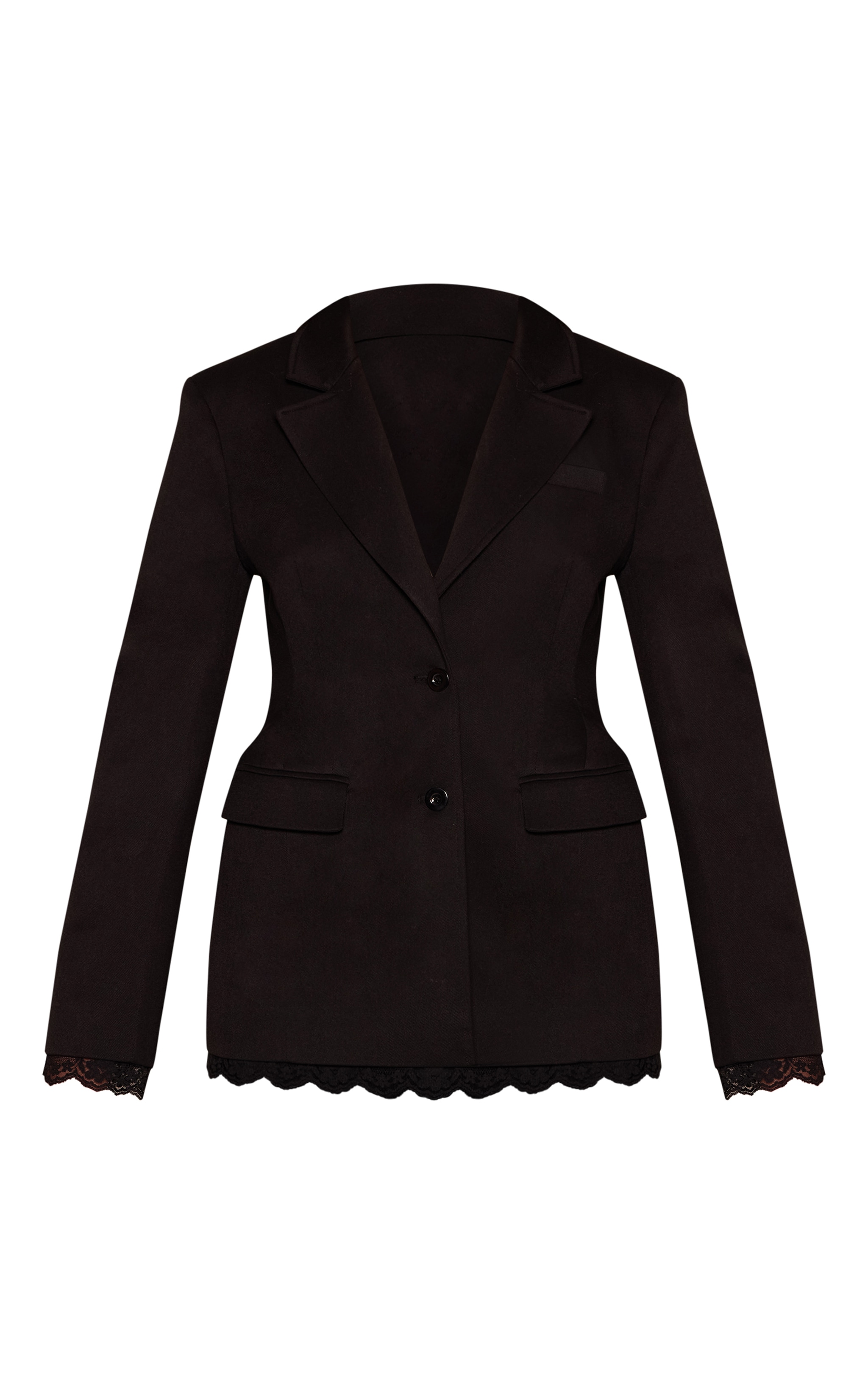 Black Lace Detail Moulded Hip Cinch Waist Blazer image 5