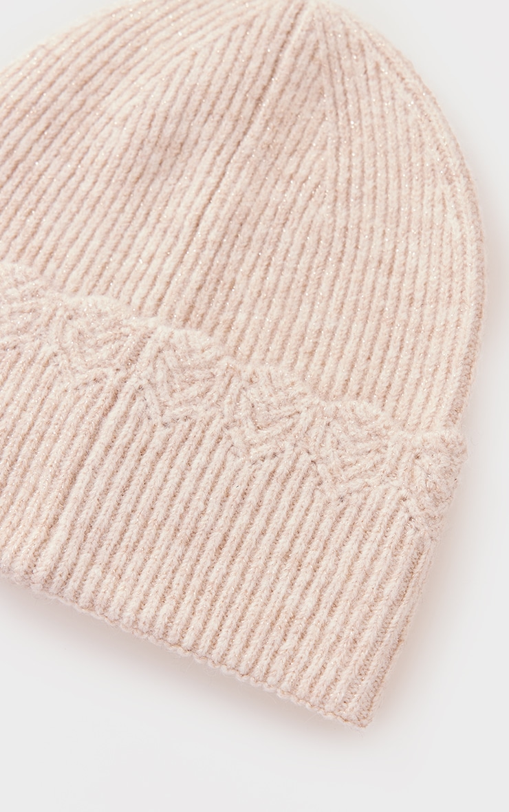 Oatmeal Glitter Scallop Rib Beanie image 3